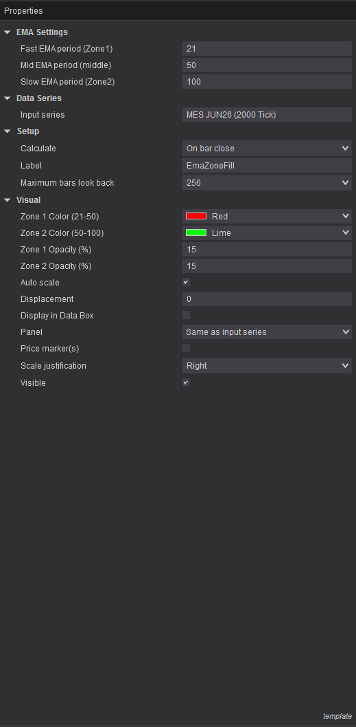 EMA Color Zones Settings
