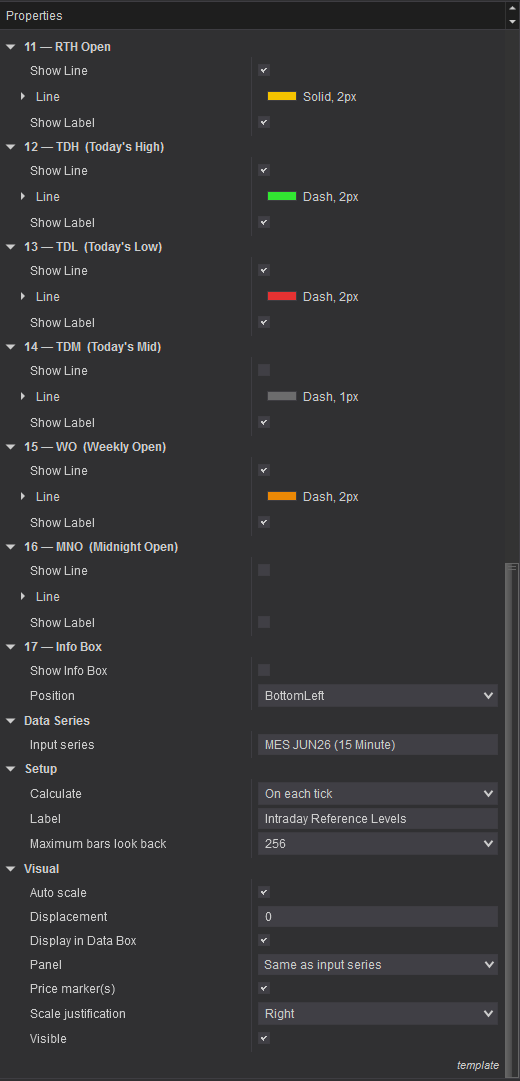 Intraday Reference Levels Settings