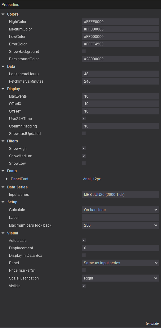 News Indicator Settings