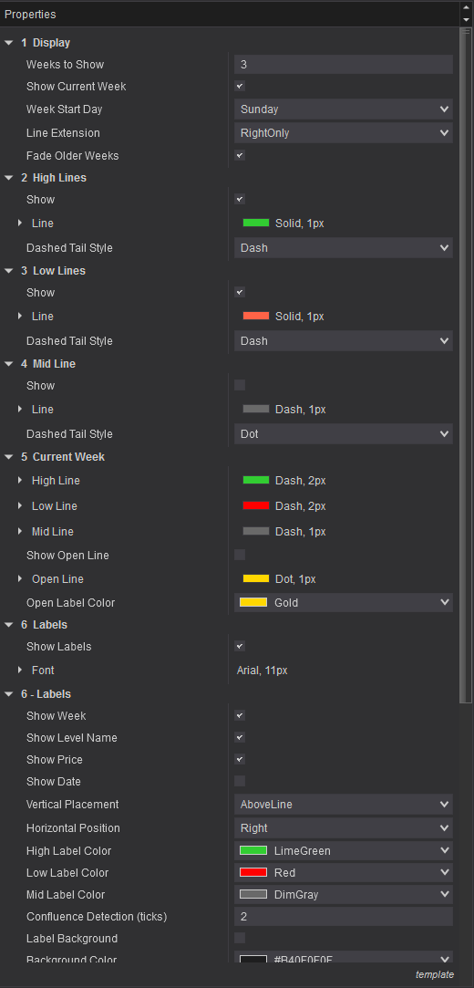 Weekly H/L Lines Settings