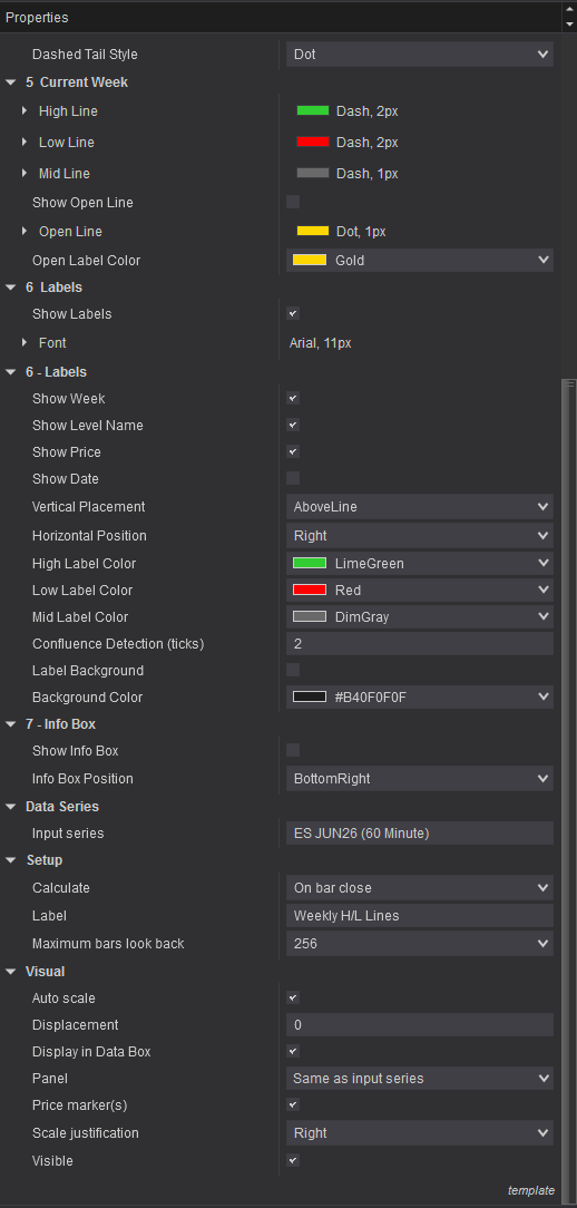 Weekly H/L Lines Settings